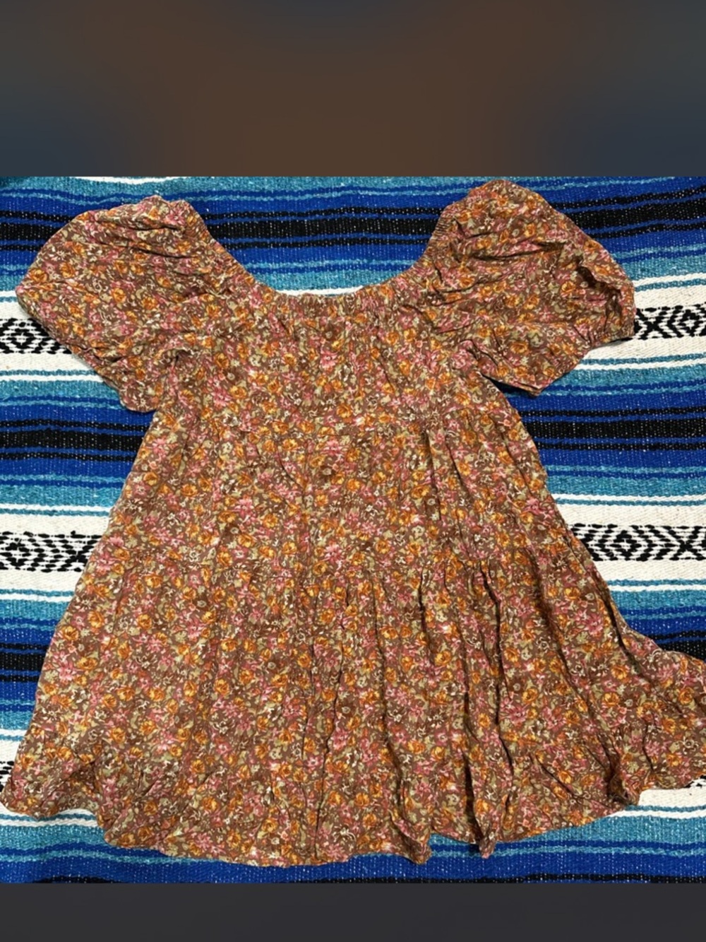 wild fable Floral Smocked Neck Puff Sleeve Dress - Rust Pink Yellow